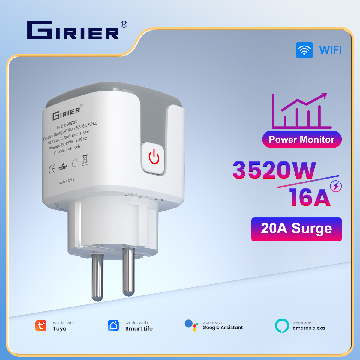 Smart Home Europe - GIRIER Tuya Smart Power Plug 16A