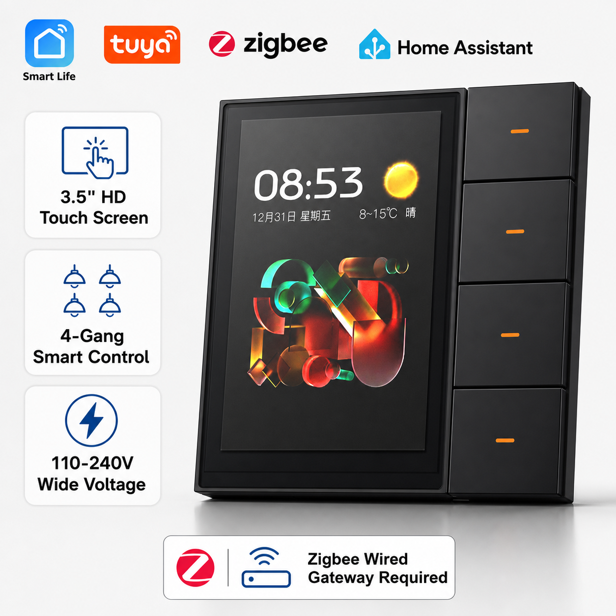 Smart Home Villa - F3-pro Tuya Smart Panel ZigBee Wall