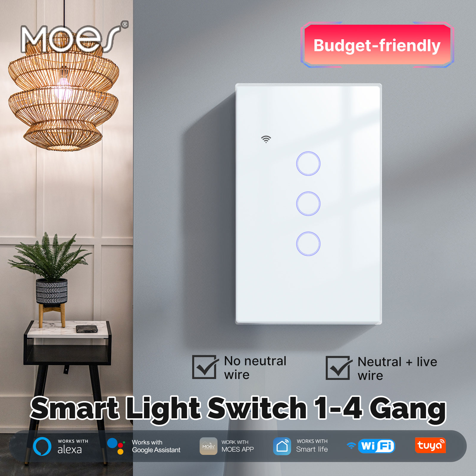 MOES Tuya WiFi Smart Light Swi - Smart Home Google reseña y precio