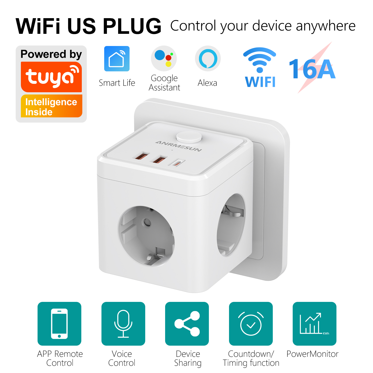 3 EU Plug 2 USB-A 1 Type-C Por - Smart Home Europe reseña y precio